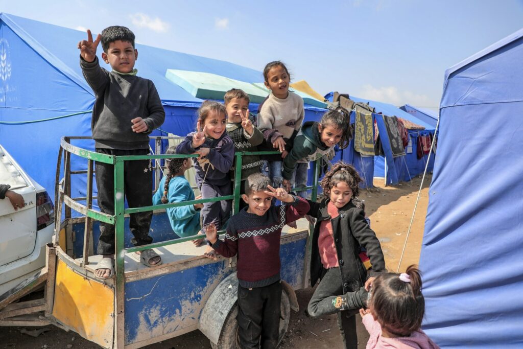 Children at a refugee camp seeking protection