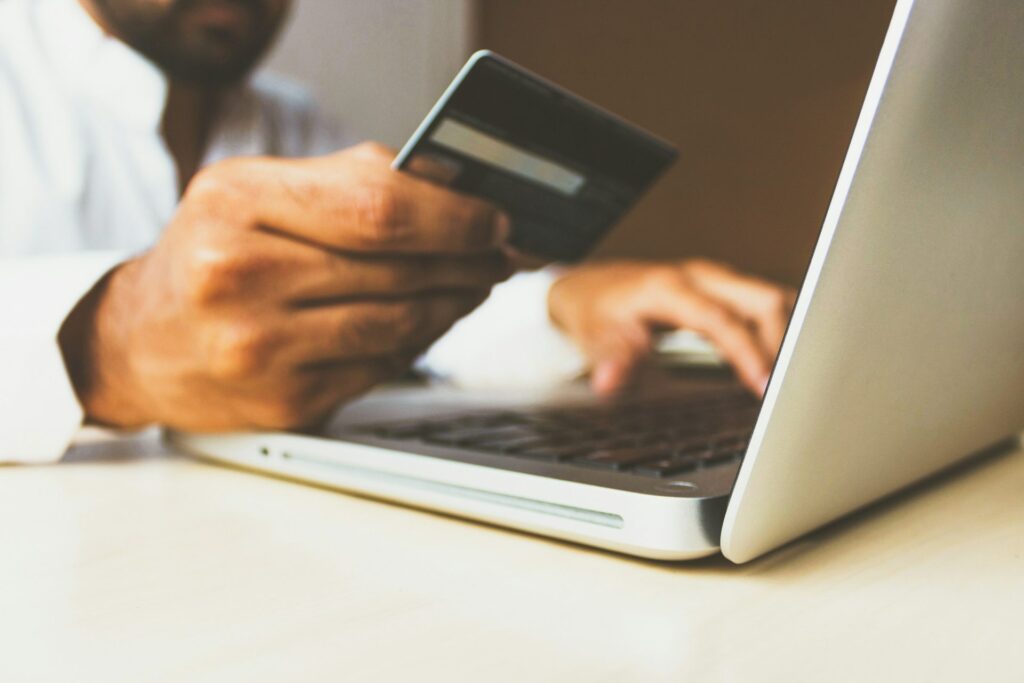 Entrepreneur paying online with a card